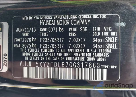 2016 Hyundai Santa Fe Sport 2.4L from USA, damaged, VIN 5XYZTDLB7GG317863